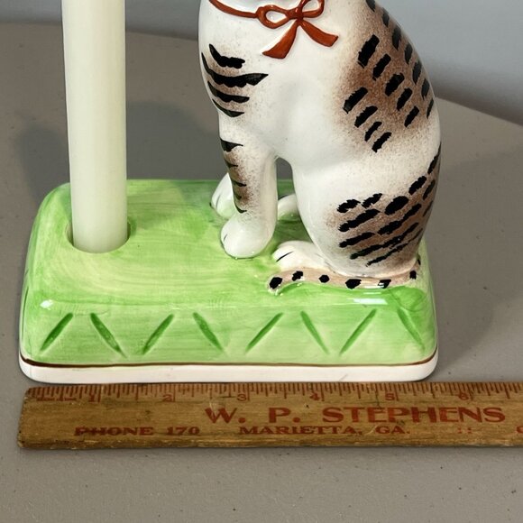 Vintage The Haldon Group Striped Cat Porcelain Candle Holder Japan - Picture 15 of 16
